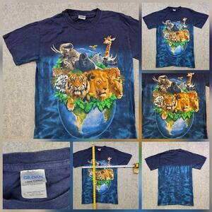 Wildlife Earth Animals T Shirt Mens Small Blue Graphic Nature Gildan Tee